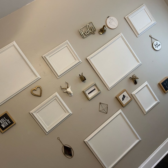 21 piece kitschy wall art bundle in creams gold and charcoal